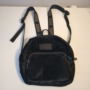 Victoria's Secret Pink Velvet Mini Backpack Black Logo Bag (READ)